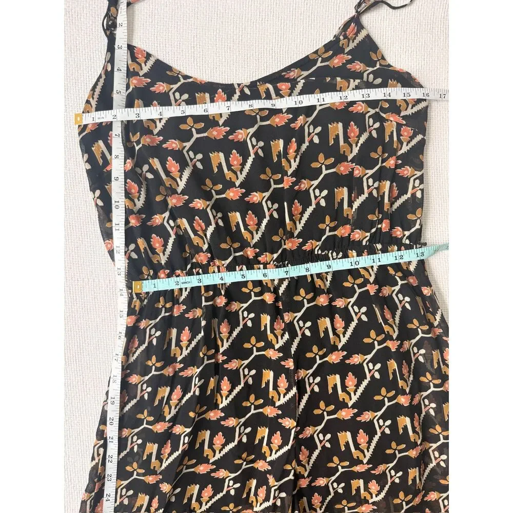 Dolan 100% Silk Printed Wide Leg Jumpsuit Black Floral Tie Shoulder Medium USA - Picture 3 of 6
